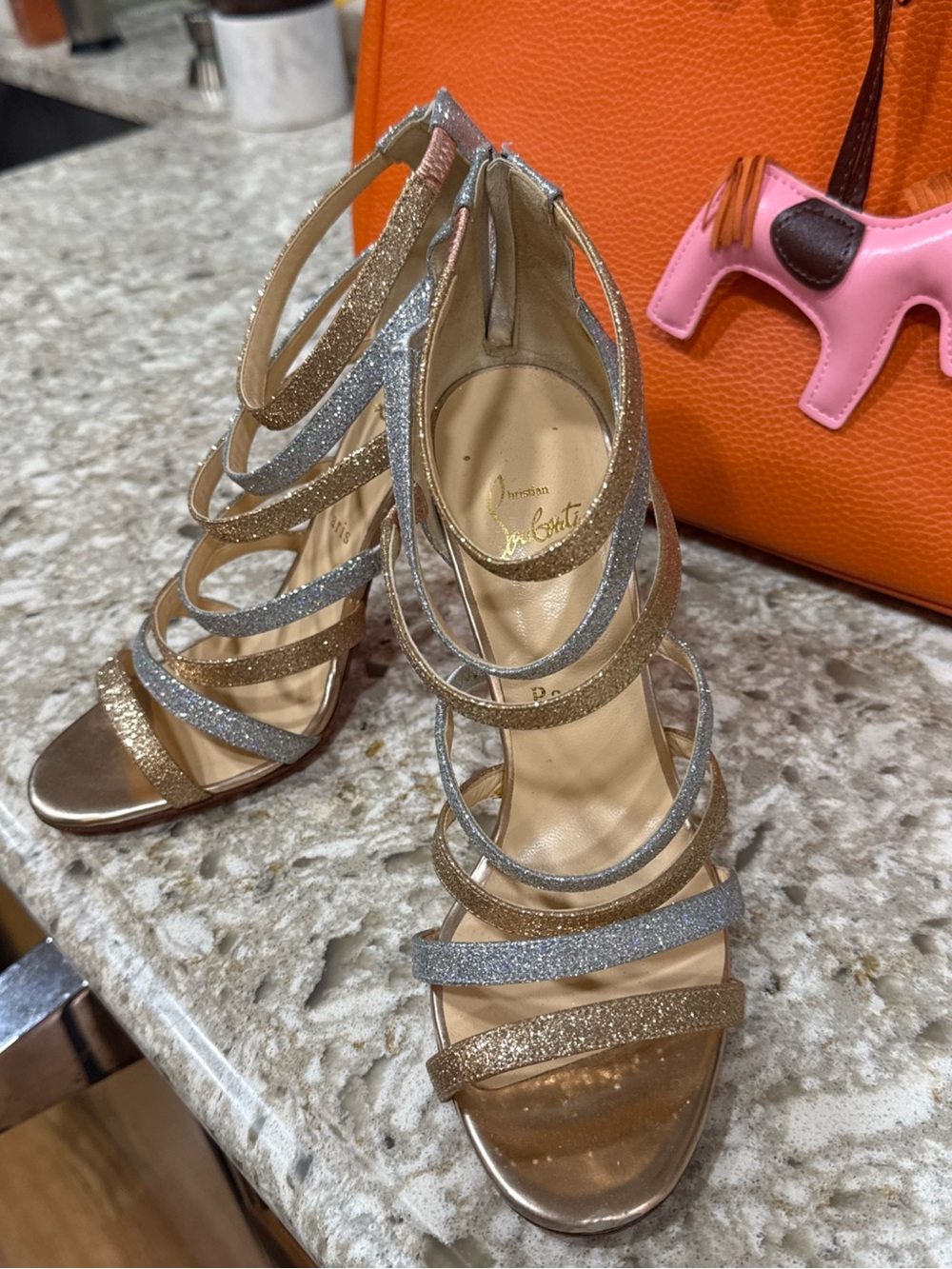 Women’s Glitter Strappy High Heel Sandals in Gold and Silver